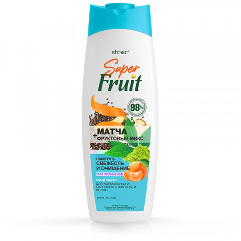 Шампунь Витекс SuperFruit 500мл матча+фруктовый микс свежесть и очищение для нормальных и склонных к жирности волос Шампунь Витекс SuperFruit 500мл матча+фруктовый микс свежесть и очищение для нормальных и склонных к жирности волос